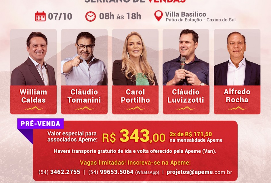 Associados Apeme têm desconto no ingresso e transporte gratuito para o 2º Congresso Serrano de Vendas