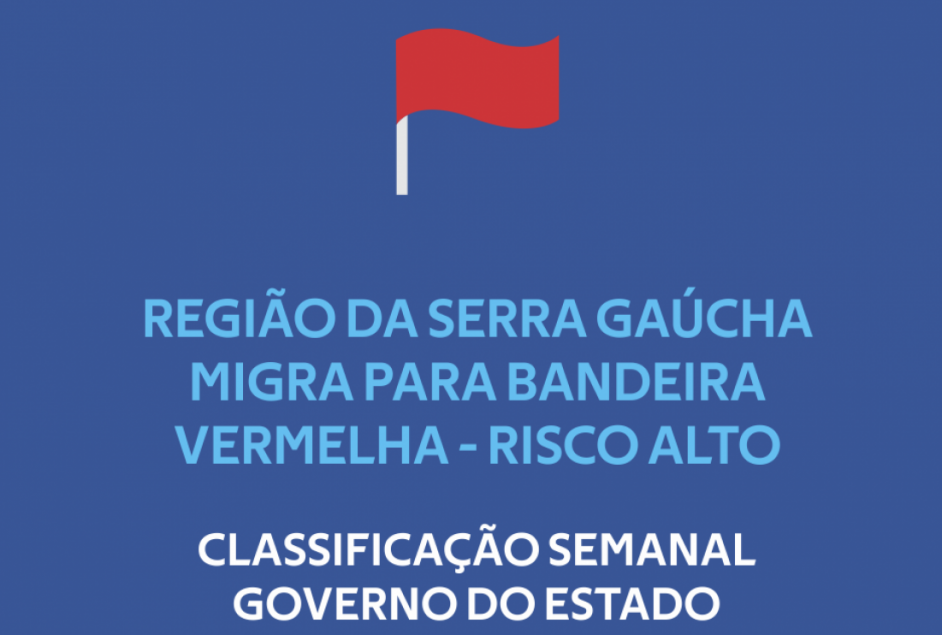 O Governo do Estado anuncia que a Região da Serra Gaúcha migrou para a bandeira vermelha - risco alto