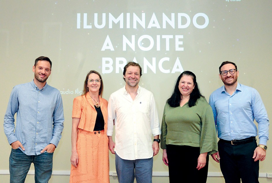 Tiago Furlanetto (Presidente da CDL e Vice-presidente de Comércio da CIC), Aderlaine Cichelero (Coordenadora da Rota de Compras), o palestrante Claudio Moraes Righi, Rosana Debiasi (Presidente da Apeme) e Daniel De Conti (Secretário)