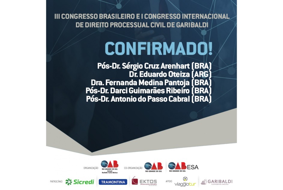 Garibaldi sediará 3º Congresso de Direito Processual Civil